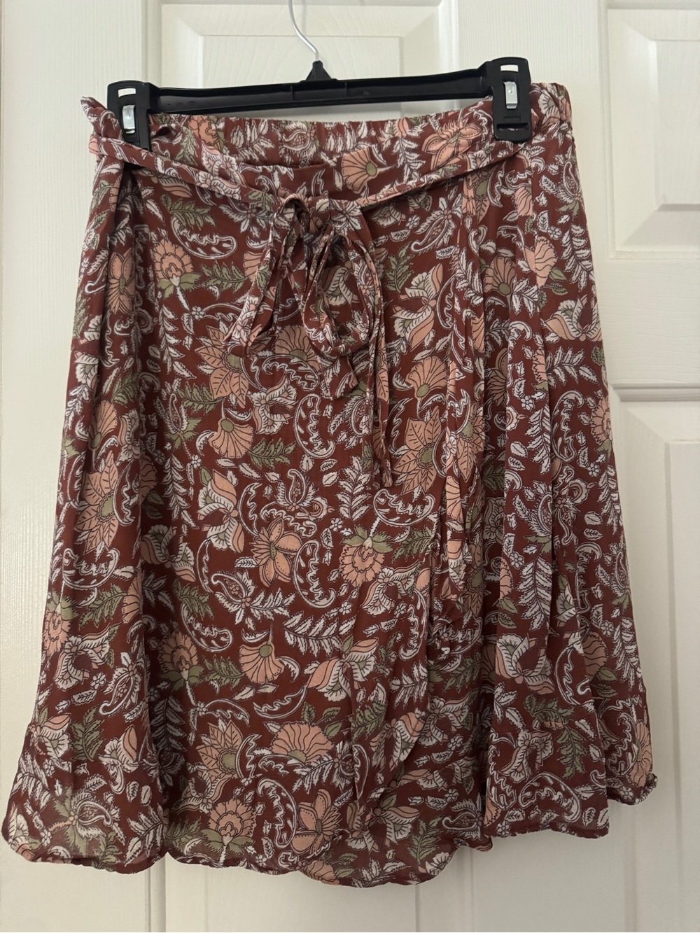 Anthropologie Rust Floral Tie-Waist Skater Skirt